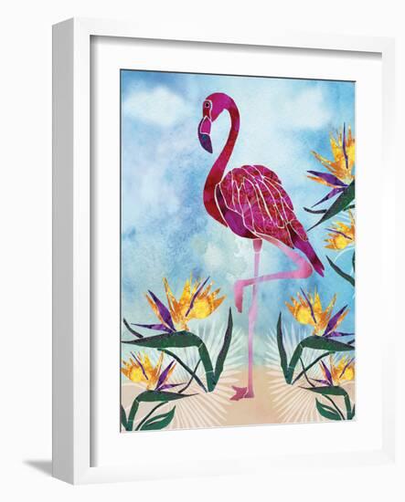 Pink Flamingo with Birds of Paradise flowers-Bee Sturgis-Framed Art Print