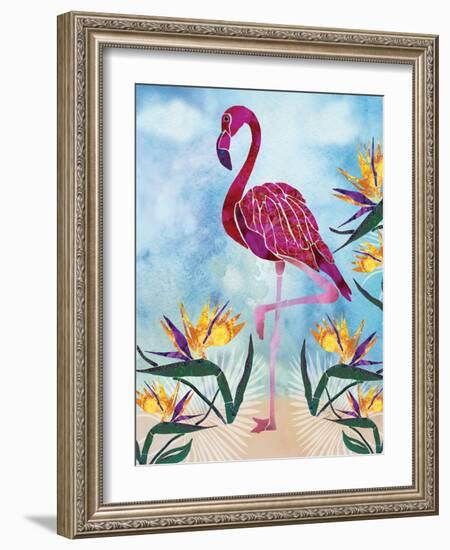 Pink Flamingo with Birds of Paradise flowers-Bee Sturgis-Framed Art Print