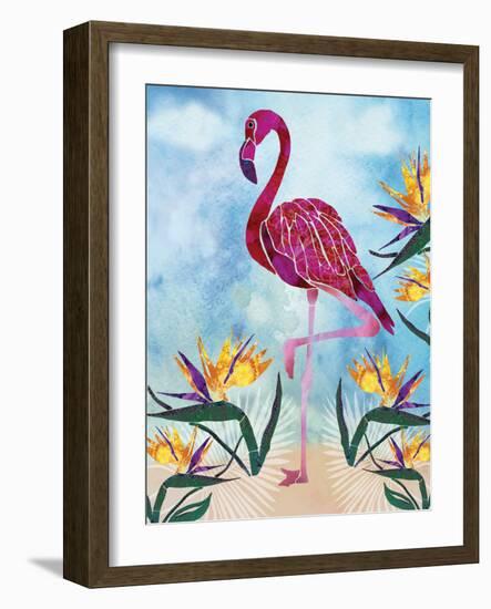 Pink Flamingo with Birds of Paradise flowers-Bee Sturgis-Framed Art Print