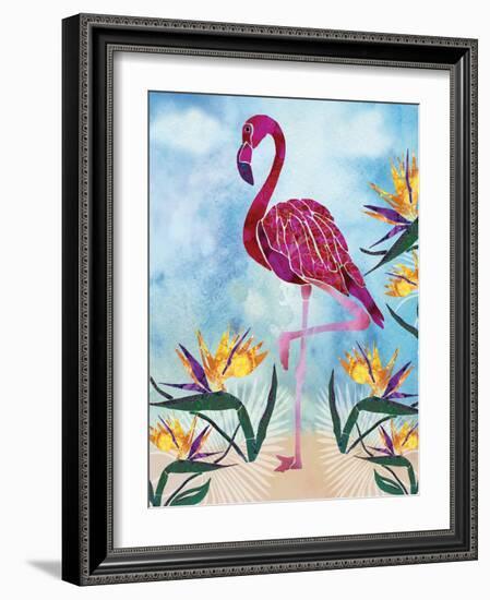 Pink Flamingo with Birds of Paradise flowers-Bee Sturgis-Framed Art Print