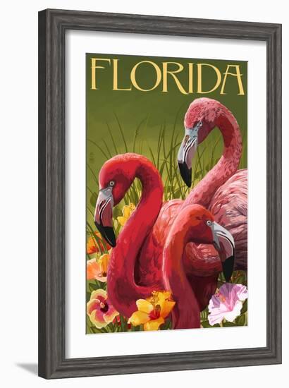 Pink Flamingos - Florida-Lantern Press-Framed Art Print