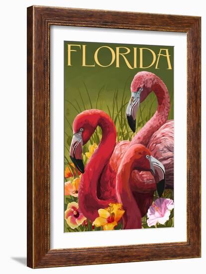 Pink Flamingos - Florida-Lantern Press-Framed Art Print