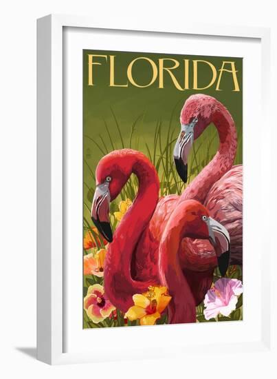 Pink Flamingos - Florida-Lantern Press-Framed Art Print