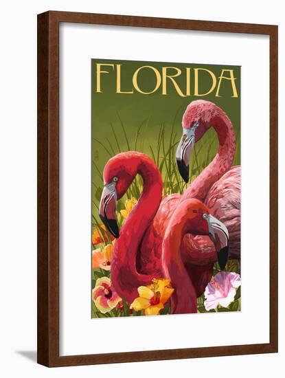 Pink Flamingos - Florida-Lantern Press-Framed Art Print