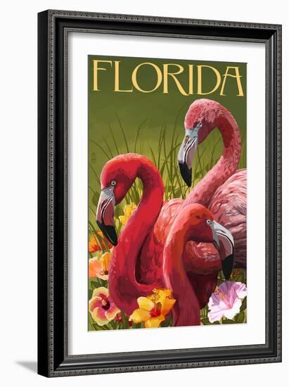 Pink Flamingos - Florida-Lantern Press-Framed Art Print