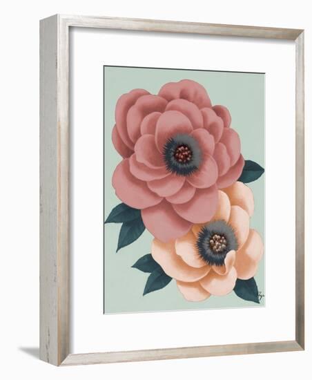 Pink Flowers on Mint I-Vivien Rhyan-Framed Art Print