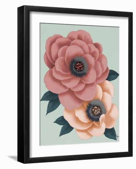 Pink Flowers on Mint I-Vivien Rhyan-Framed Art Print