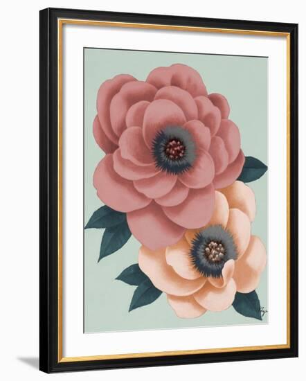 Pink Flowers on Mint I-Vivien Rhyan-Framed Art Print