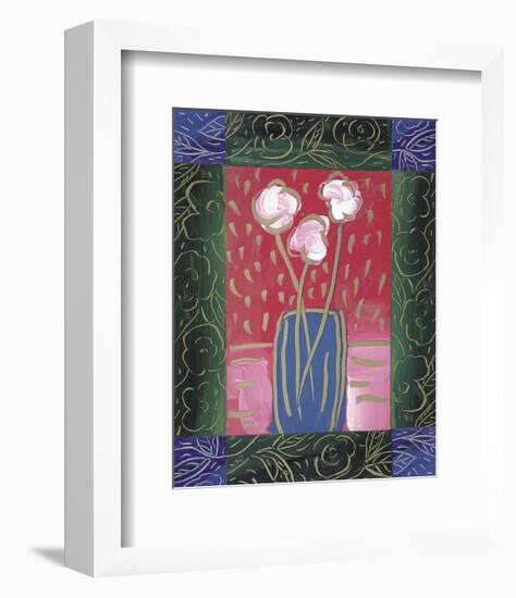 Pink Flowers on Red-James Hussey-Framed Art Print
