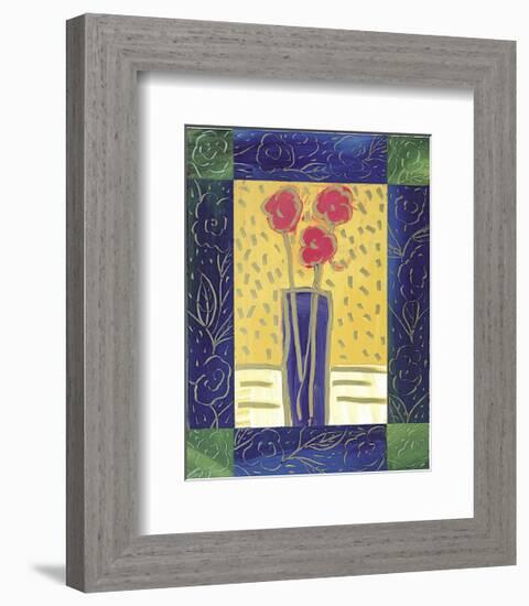 Pink Flowers on Yellow-Hussey-Framed Giclee Print