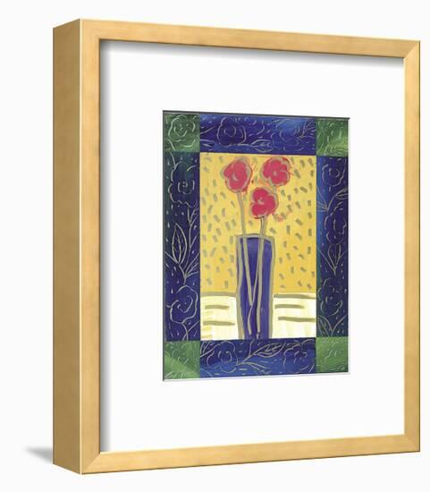 Pink Flowers on Yellow-Hussey-Framed Giclee Print