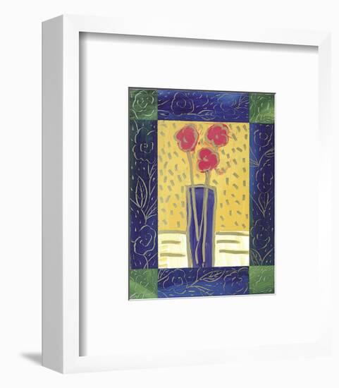 Pink Flowers on Yellow-Hussey-Framed Giclee Print