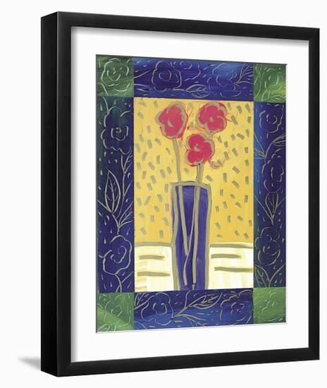 Pink Flowers on Yellow-Hussey-Framed Giclee Print
