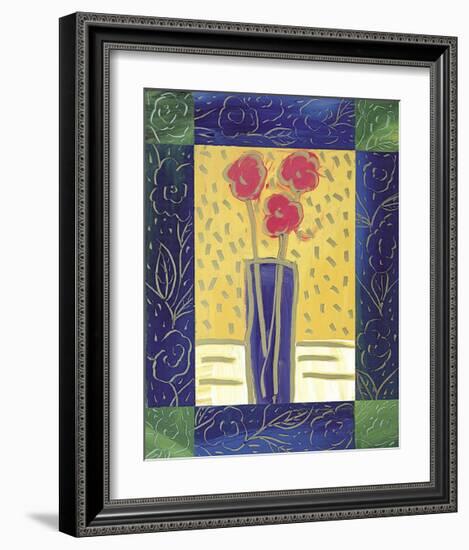 Pink Flowers on Yellow-Hussey-Framed Giclee Print