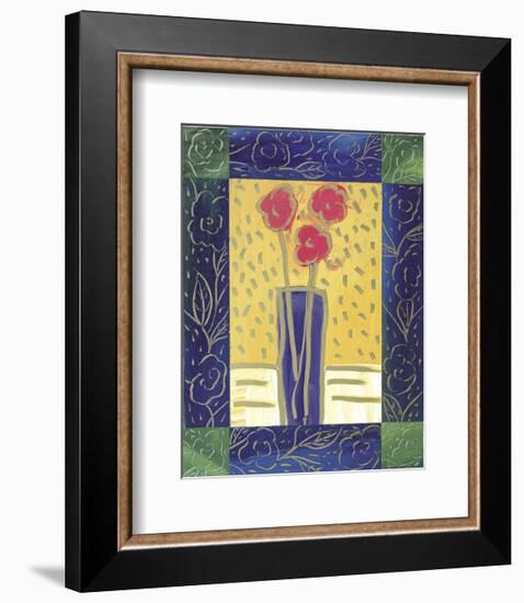 Pink Flowers on Yellow-James Hussey-Framed Art Print