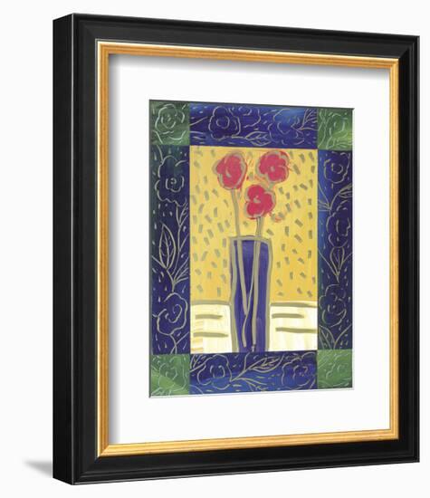 Pink Flowers on Yellow-James Hussey-Framed Art Print