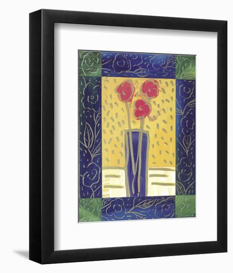 Pink Flowers on Yellow-James Hussey-Framed Art Print