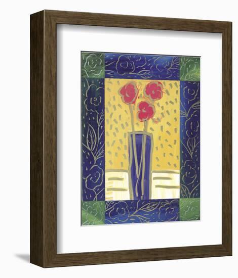 Pink Flowers on Yellow-James Hussey-Framed Art Print