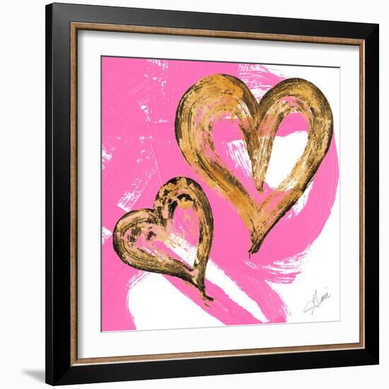 Pink & Gold Heart Strokes II-Gina Ritter-Framed Art Print