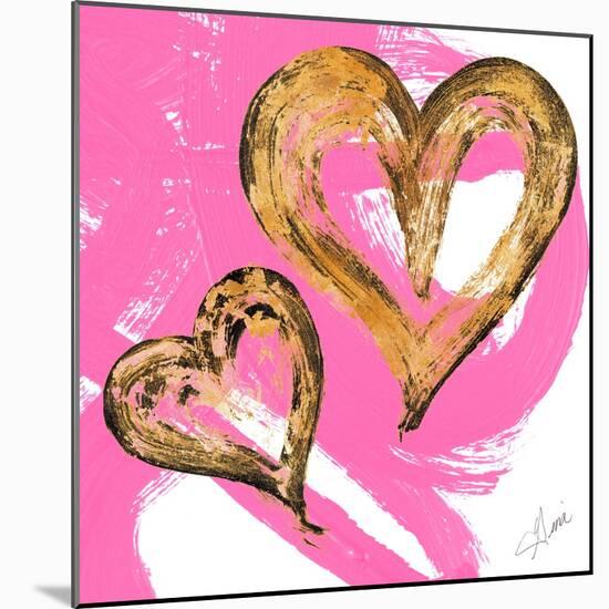 Pink & Gold Heart Strokes II-Gina Ritter-Mounted Art Print