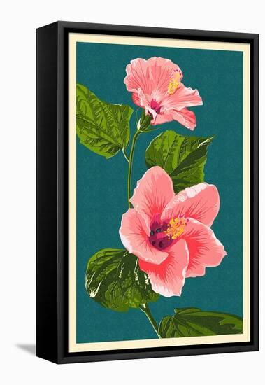 Pink Hibiscus-Lantern Press-Framed Stretched Canvas