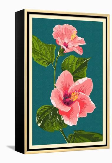 Pink Hibiscus-Lantern Press-Framed Stretched Canvas