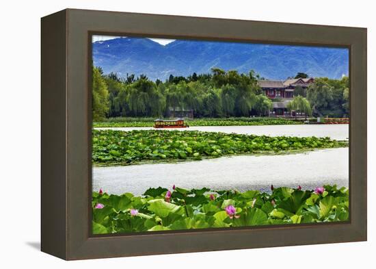 Pink Lotus Pads Garden Boat Buildings Summer Palace, Beijing, China-William Perry-Framed Premier Image Canvas