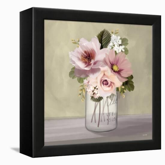 Pink Mason Jar Floral-House Fenway-Framed Stretched Canvas