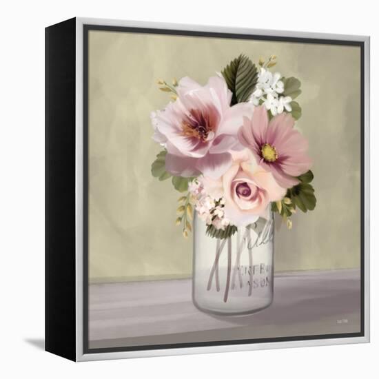 Pink Mason Jar Floral-House Fenway-Framed Stretched Canvas