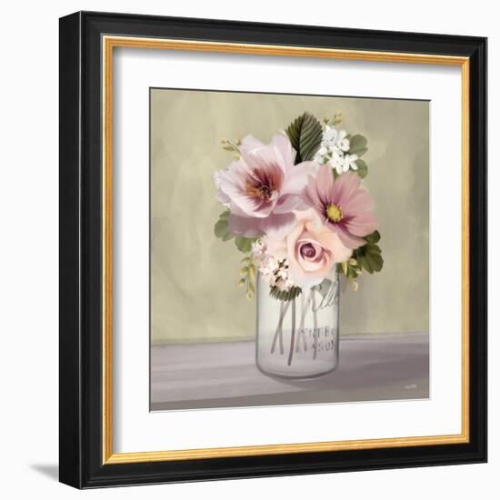 Pink Mason Jar Floral-House Fenway-Framed Art Print