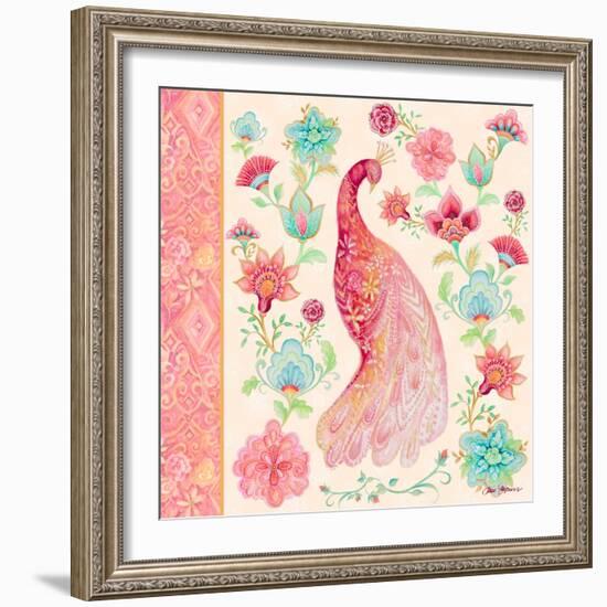 Pink Medallion Peacock I-Janice Gaynor-Framed Art Print