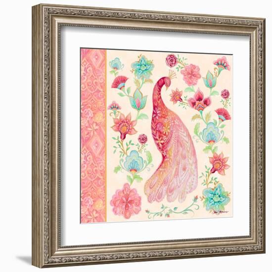 Pink Medallion Peacock I-Janice Gaynor-Framed Art Print