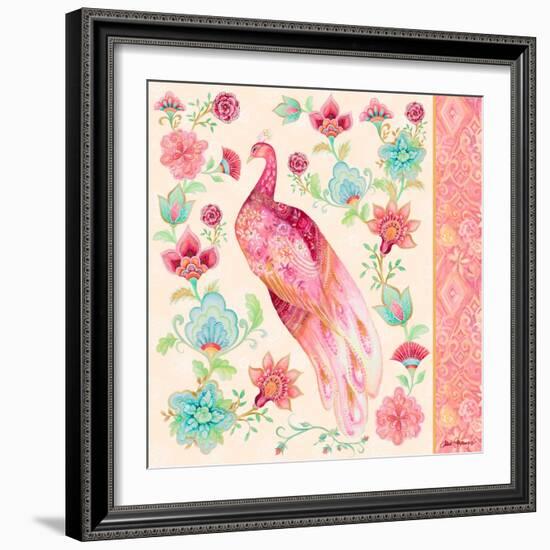 Pink Medallion Peacock II-Janice Gaynor-Framed Art Print