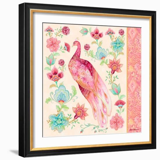 Pink Medallion Peacock II-Janice Gaynor-Framed Art Print