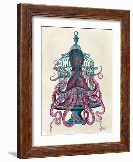 Pink Octopus in Cage-Fab Funky-Framed Art Print