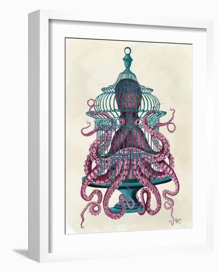 Pink Octopus in Cage-Fab Funky-Framed Art Print