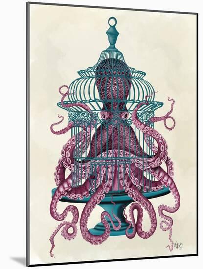 Pink Octopus in Cage-Fab Funky-Mounted Art Print