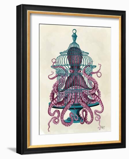 Pink Octopus in Cage-Fab Funky-Framed Art Print