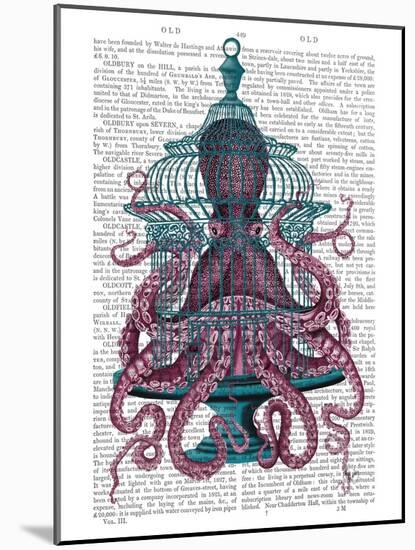 Pink Octopus in Cage-Fab Funky-Mounted Art Print