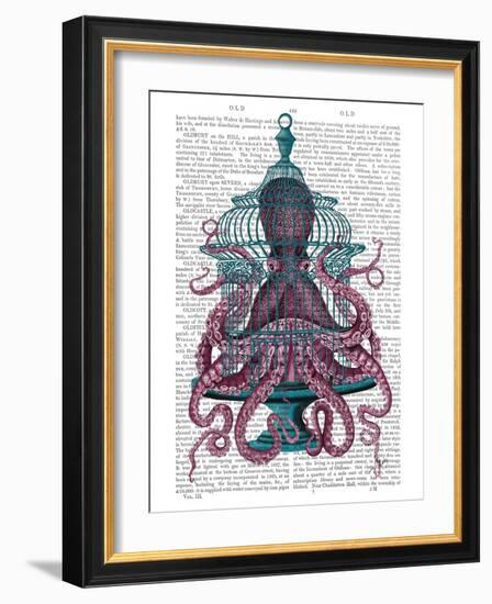 Pink Octopus in Cage-Fab Funky-Framed Art Print