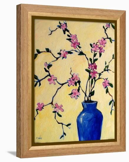 Pink Orchids in a Blue Vase-Patty Baker-Framed Stretched Canvas