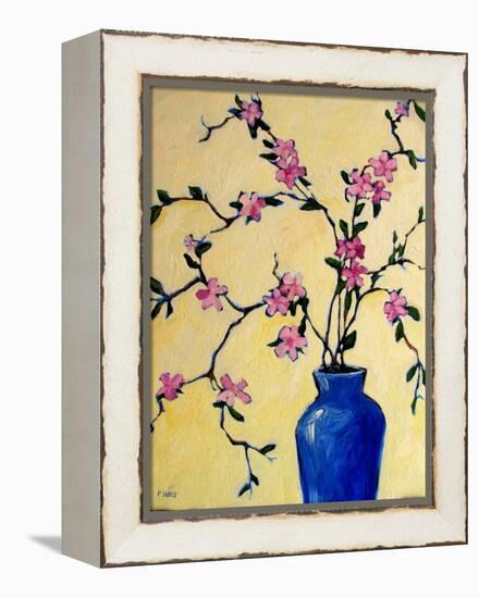 Pink Orchids in a Blue Vase-Patty Baker-Framed Stretched Canvas