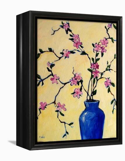 Pink Orchids in a Blue Vase-Patty Baker-Framed Stretched Canvas