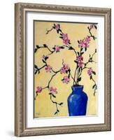Pink Orchids in a Blue Vase-Patty Baker-Framed Art Print