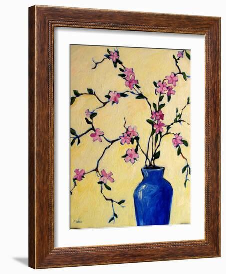 Pink Orchids in a Blue Vase-Patty Baker-Framed Art Print