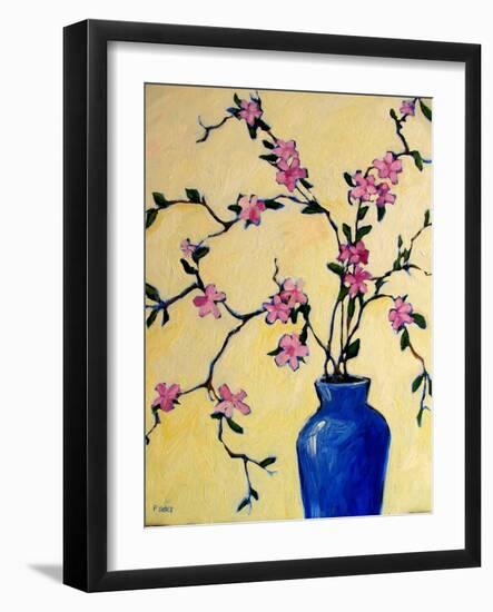 Pink Orchids in a Blue Vase-Patty Baker-Framed Art Print