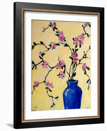 Pink Orchids in a Blue Vase-Patty Baker-Framed Art Print