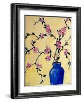 Pink Orchids in a Blue Vase-Patty Baker-Framed Art Print