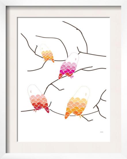Pink Owl Branch-Avalisa-Framed Art Print