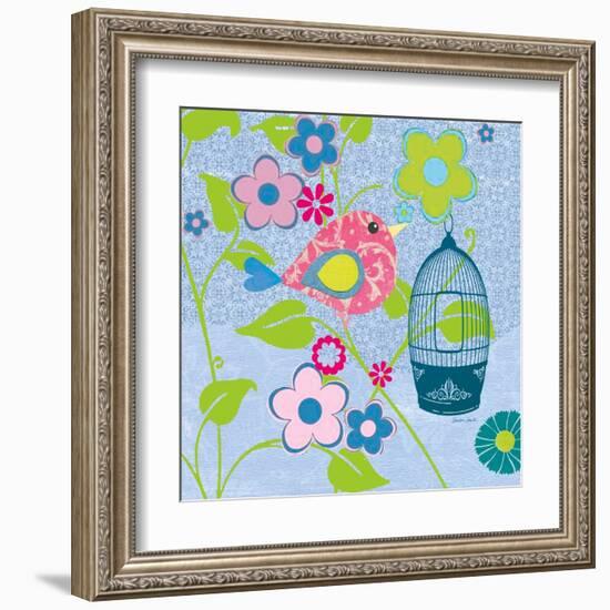 Pink Patterned Bird-Sandra Smith-Framed Art Print